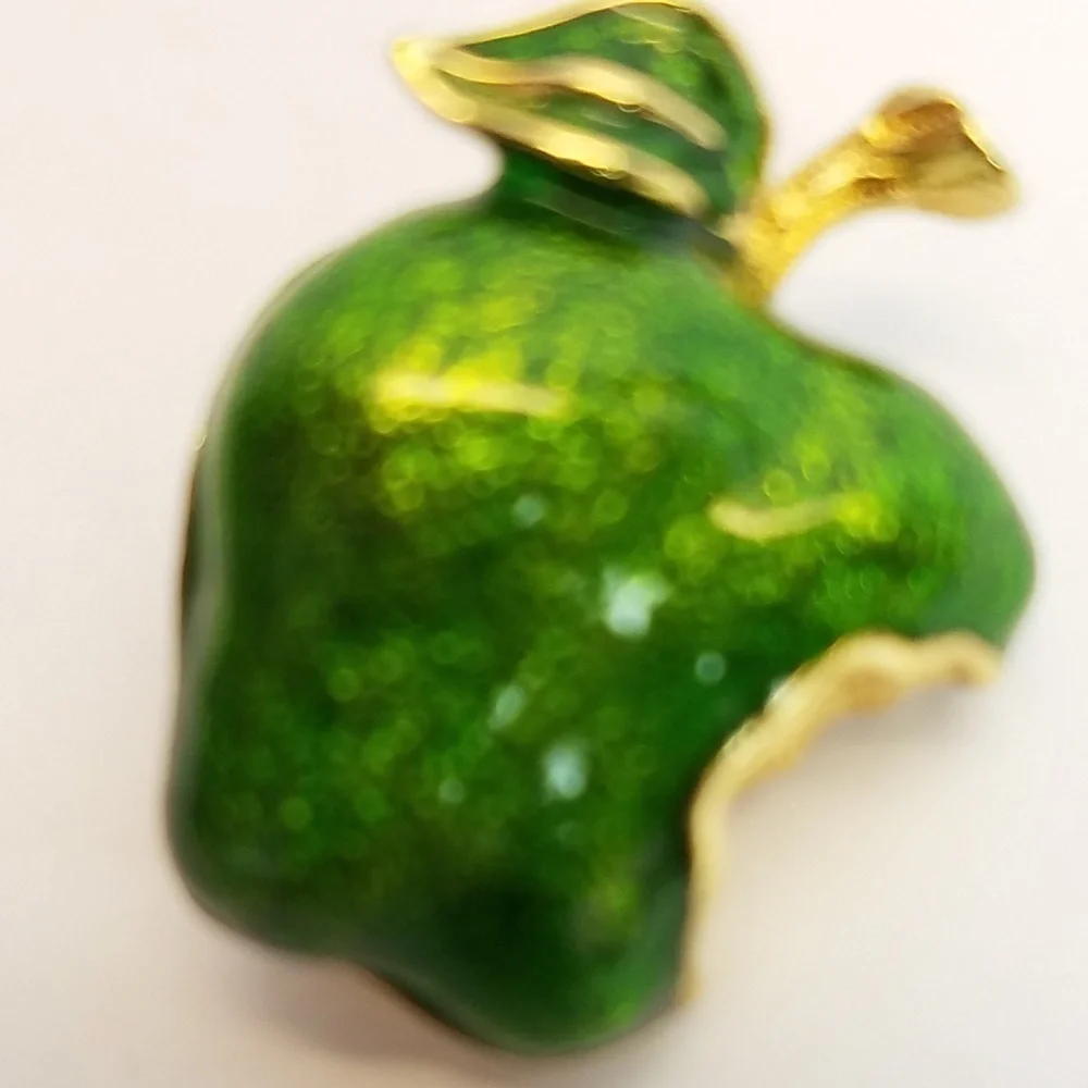 Granny Smith Apple Brooch  (Vintage) Green Bitten Apple